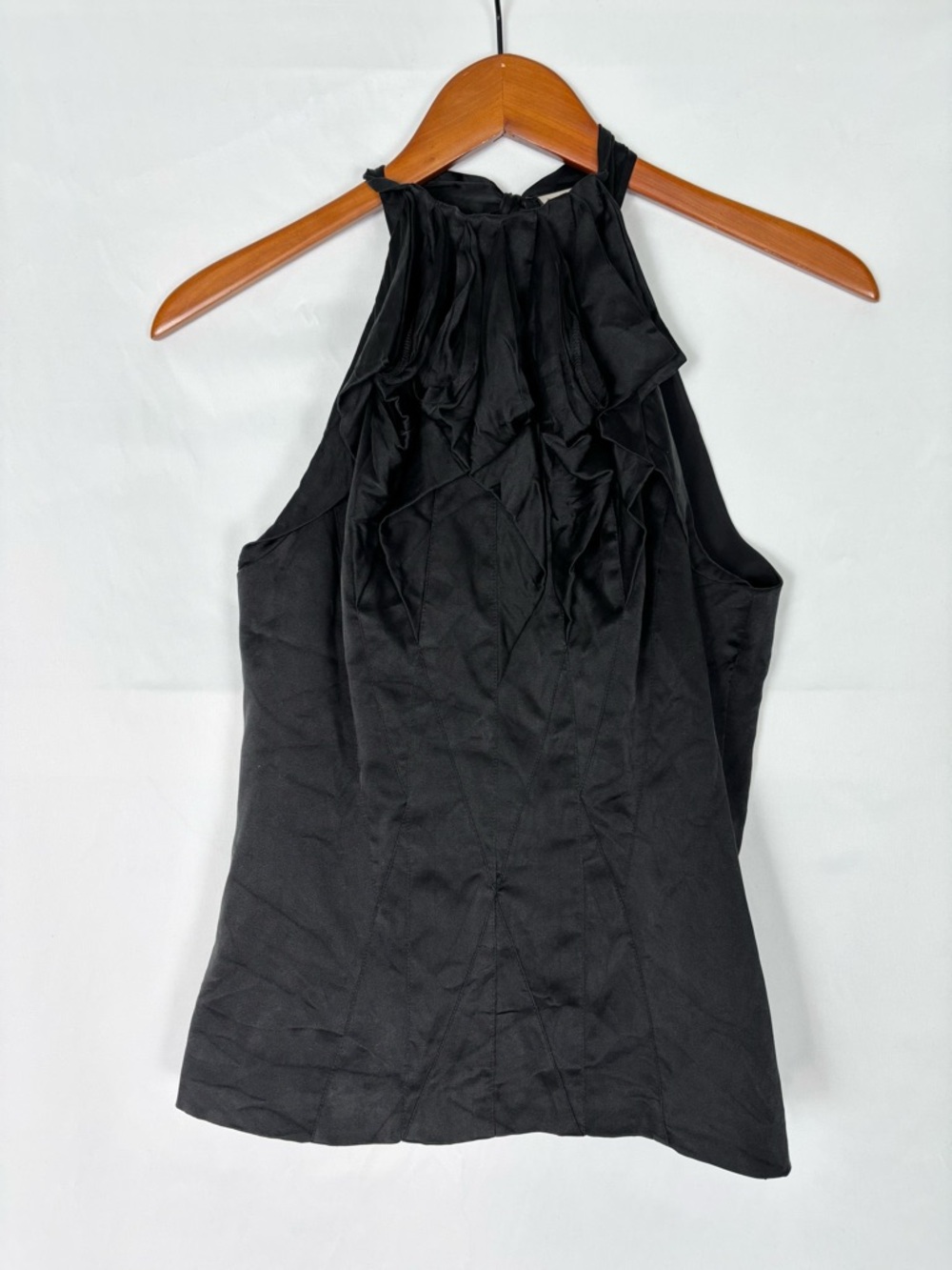 Karen Millen Silk Ruffle High‎ Neck Top Size 6 Black Women Tank Top